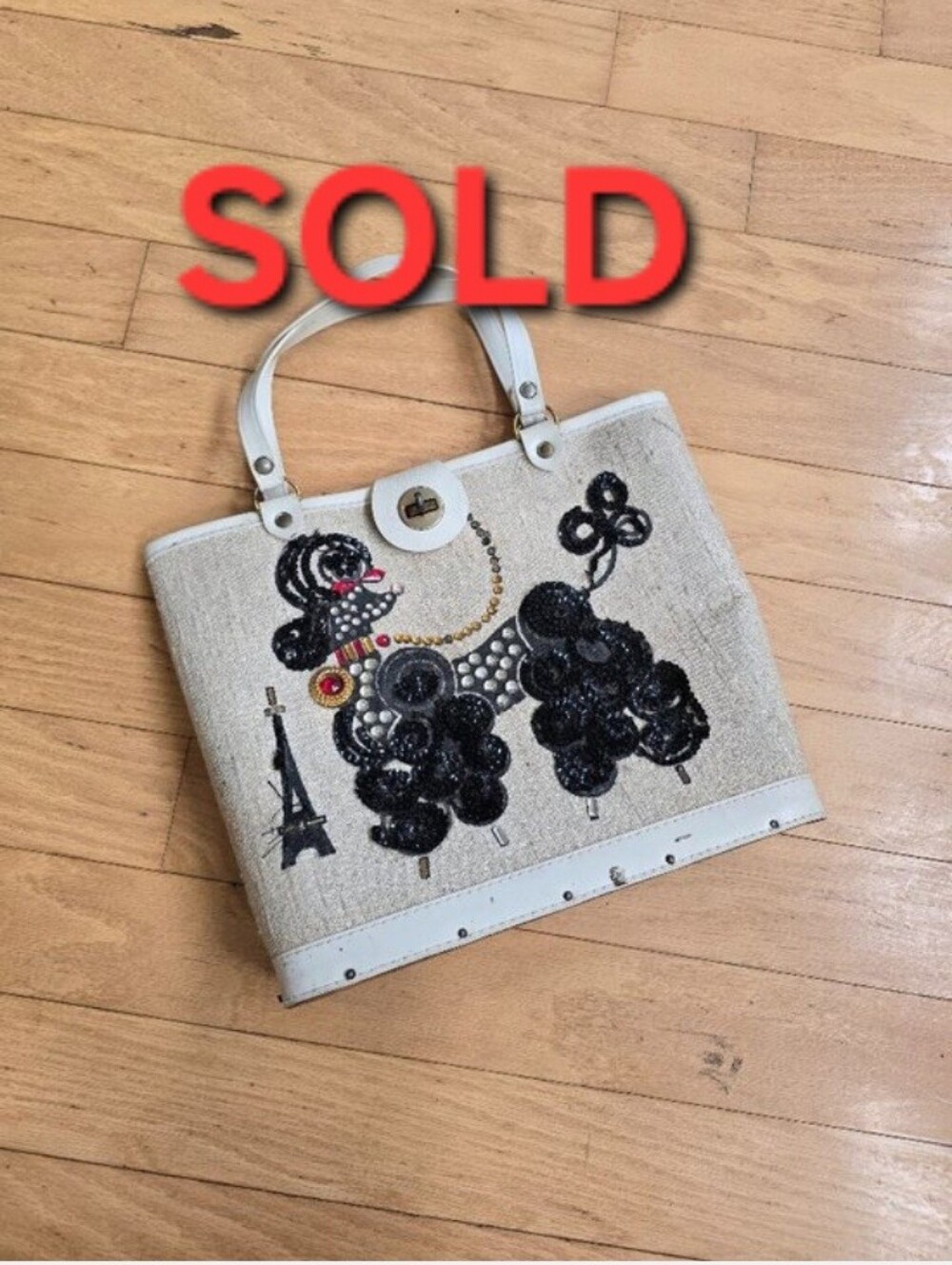 vintage 60's | Enid Collins cream jeweled poodle bucket purse